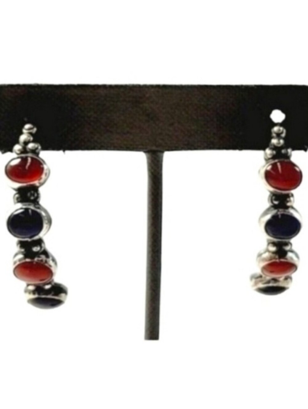 Alejandro Toussier Amethyst Carnelian J Hoop Earrings 925 Sterling Silver